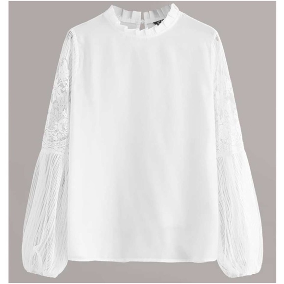 black mock neck lace sheer sleeve boho top - Picture 7 of 12